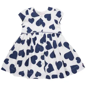 Girls Dress | Fatima - Navy Tossed Hearts | Pink Chicken