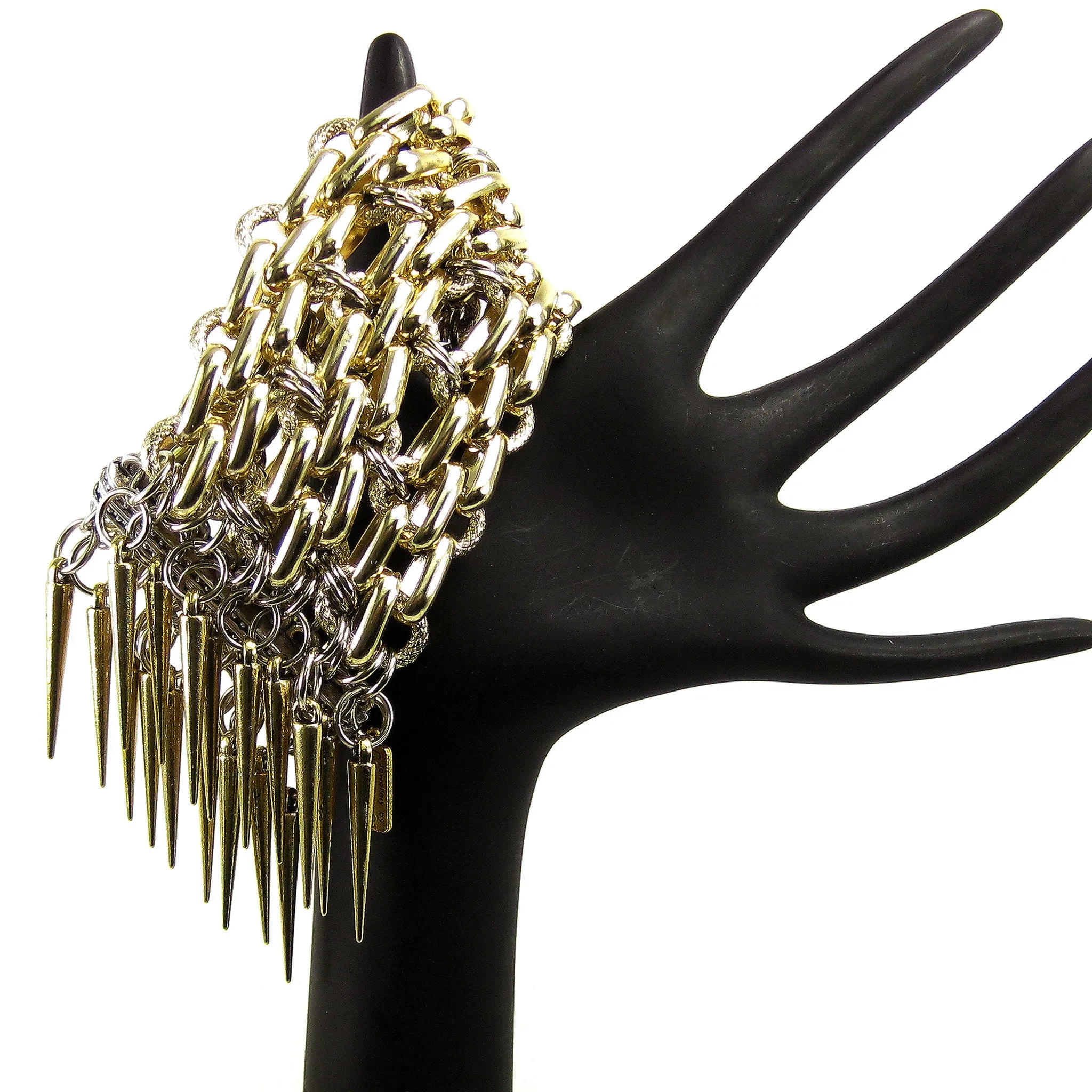 #1009bg Gold Tone Aluminum Chain Cuff With Spikes