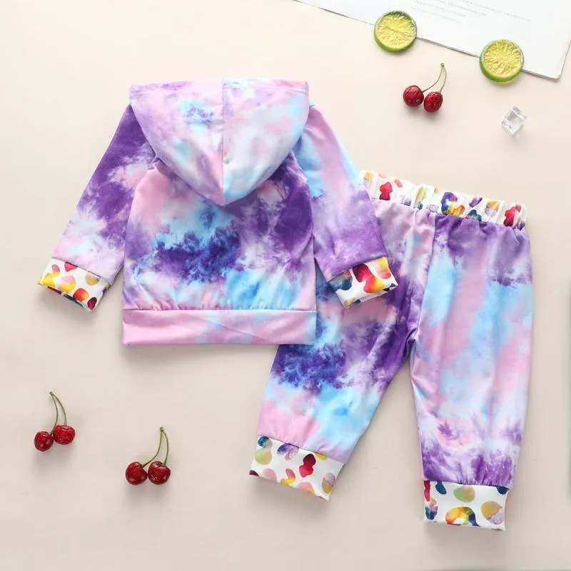 2-piece Tie Dye Gradient Hoodie & Pants for Baby Girl Wholesale children's clothing