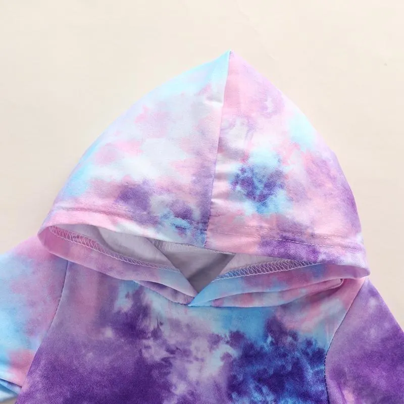 2-piece Tie Dye Gradient Hoodie & Pants for Baby Girl Wholesale children's clothing