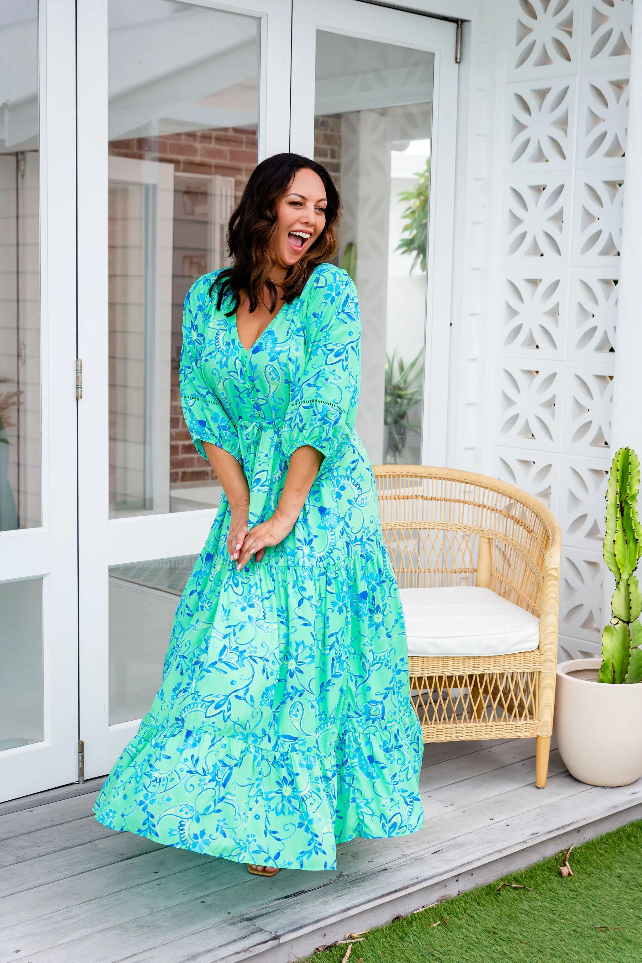 Addison Dress in Evergreen Print