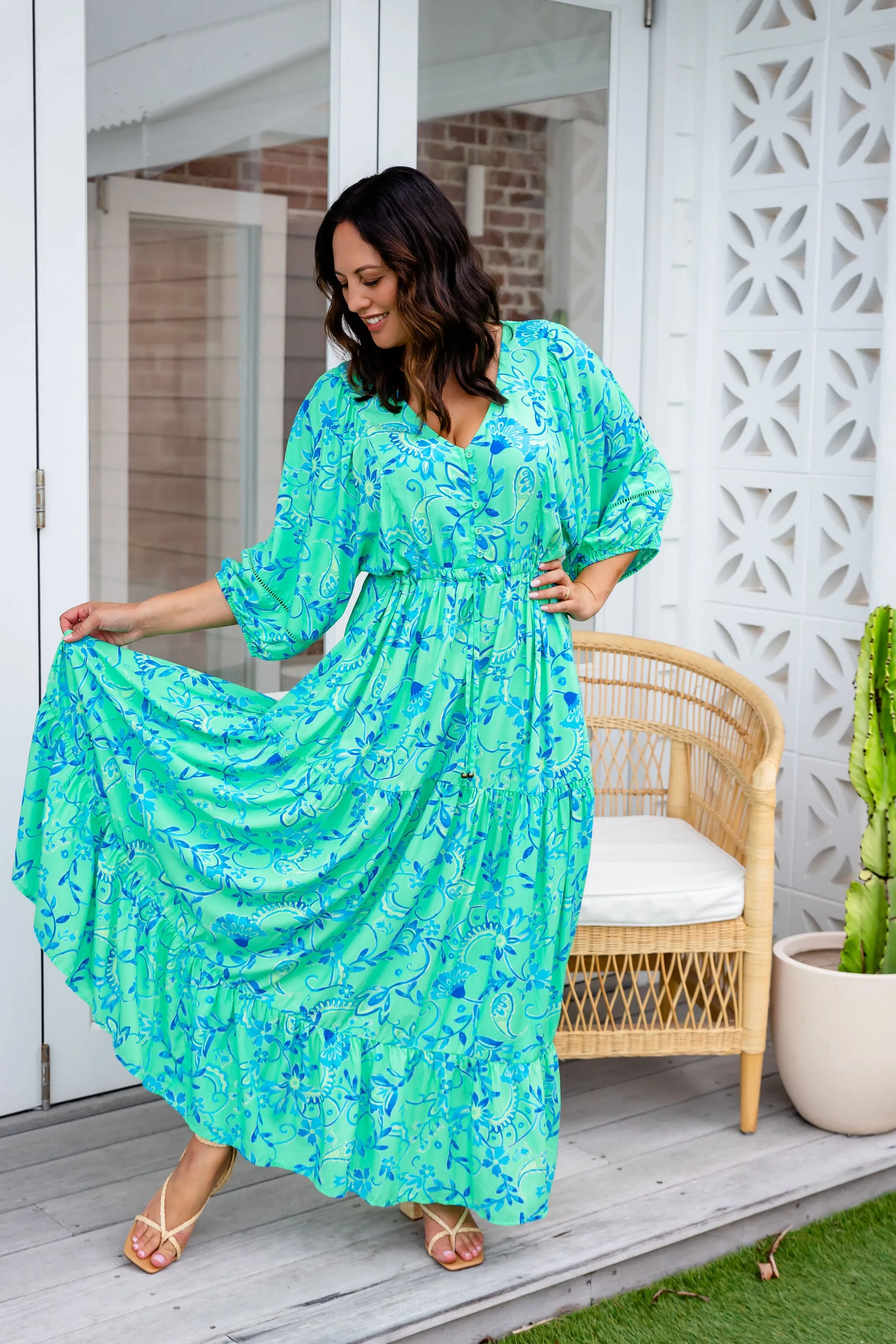 Addison Dress in Evergreen Print