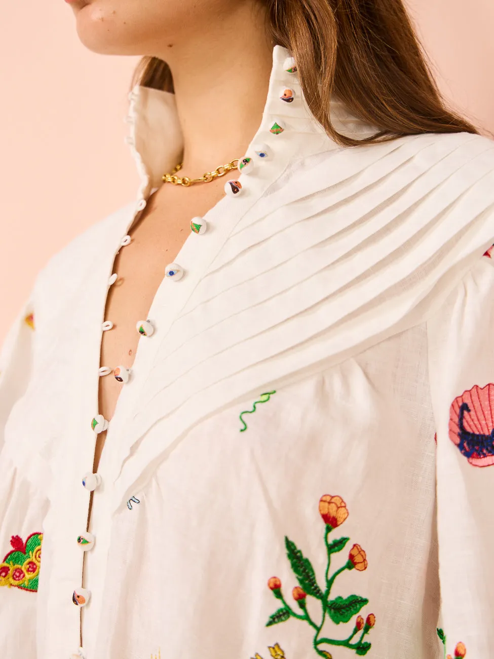 Alemais Atticus Embroidered Shirt in Cream