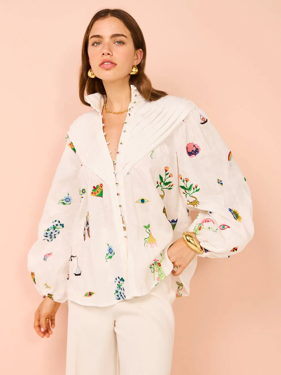 Alemais Atticus Embroidered Shirt in Cream