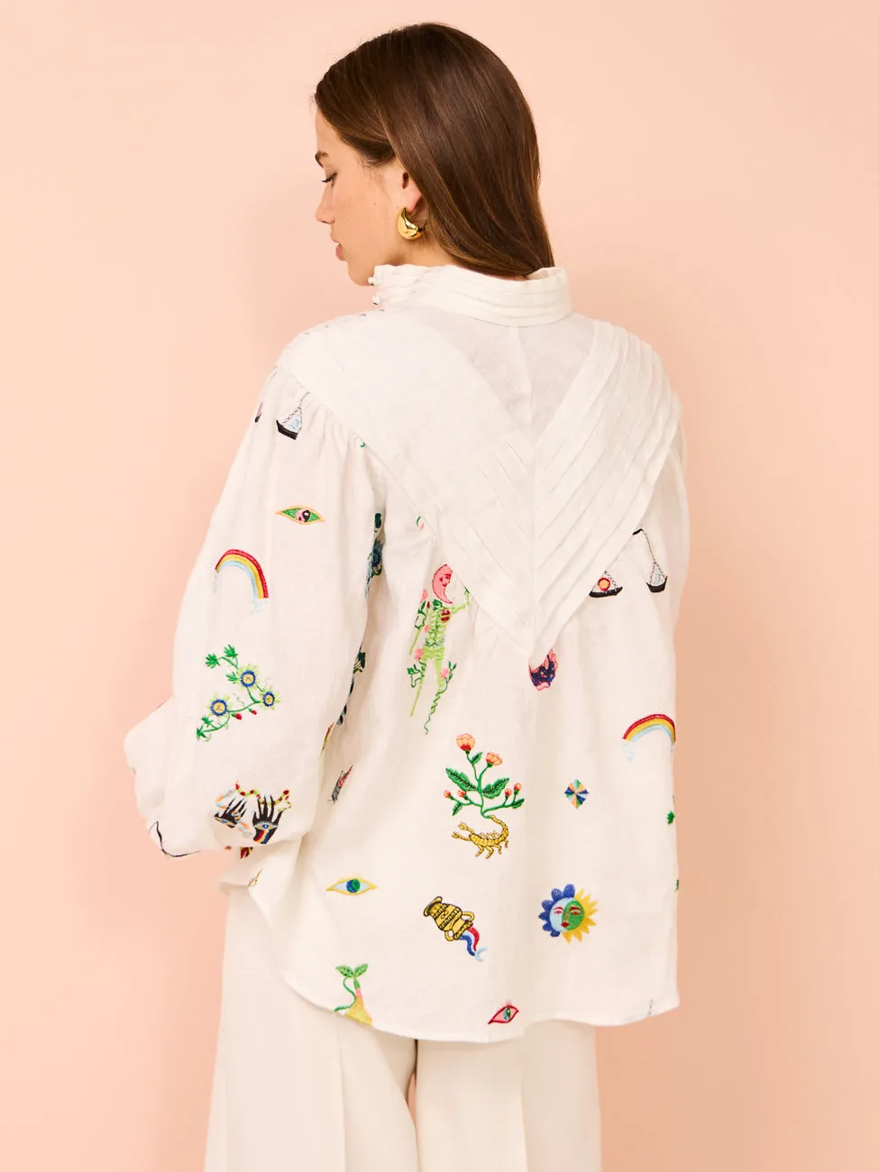 Alemais Atticus Embroidered Shirt in Cream