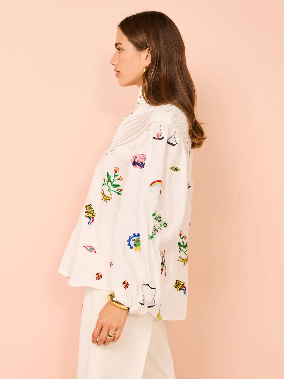 Alemais Atticus Embroidered Shirt in Cream