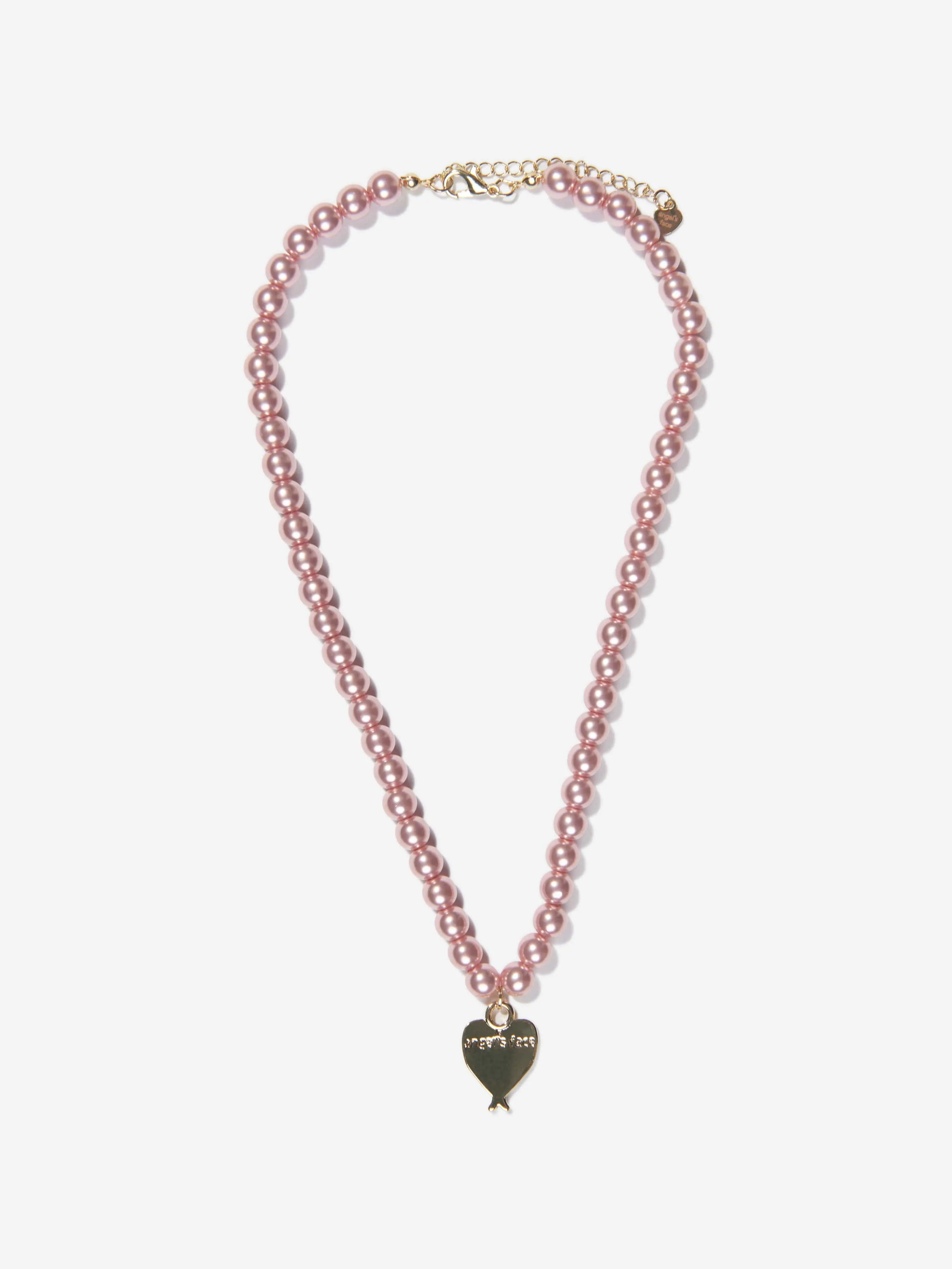 Angels Face Girls Pearl And Charm Neckalce in Pink