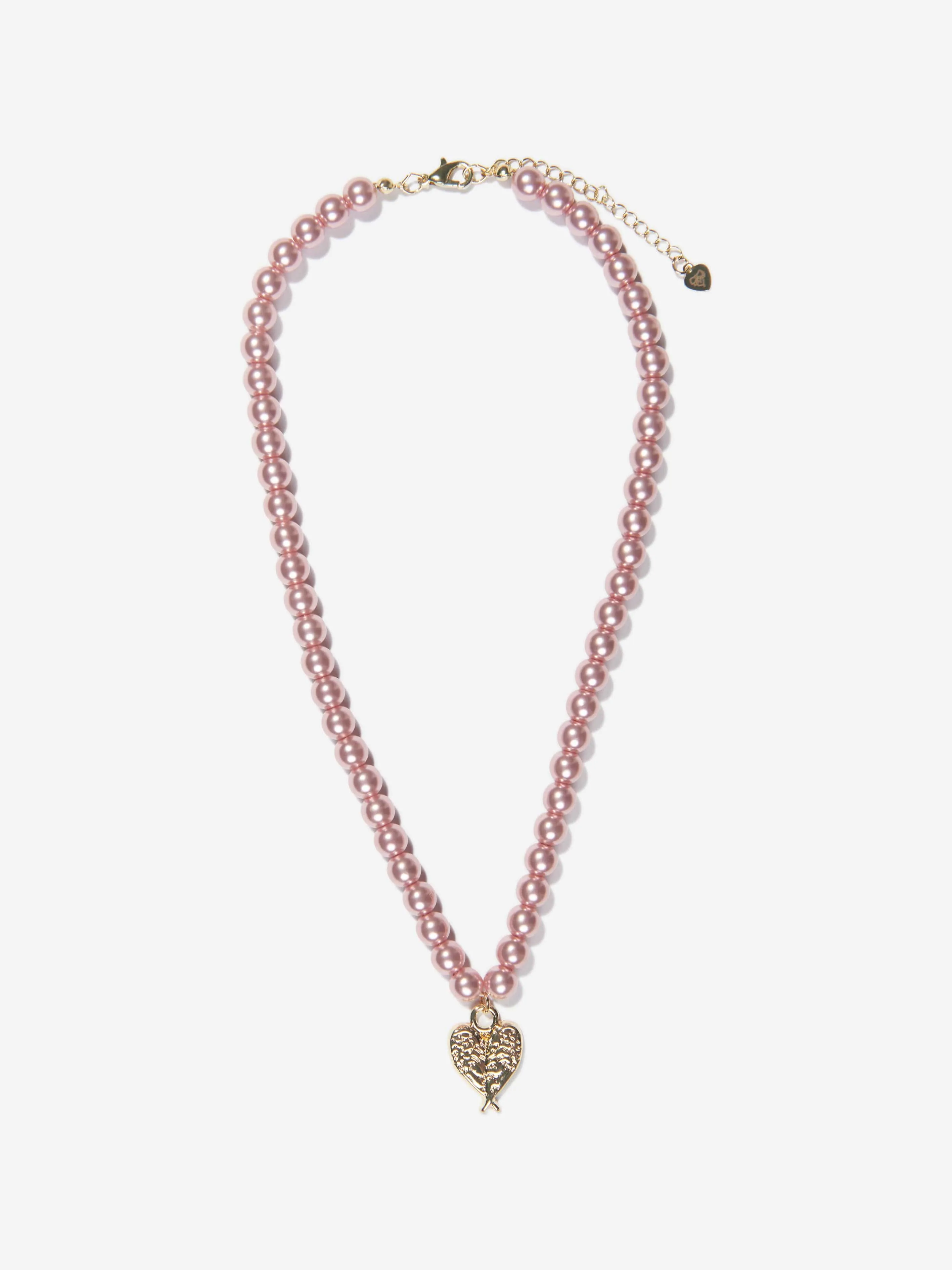 Angels Face Girls Pearl And Charm Neckalce in Pink