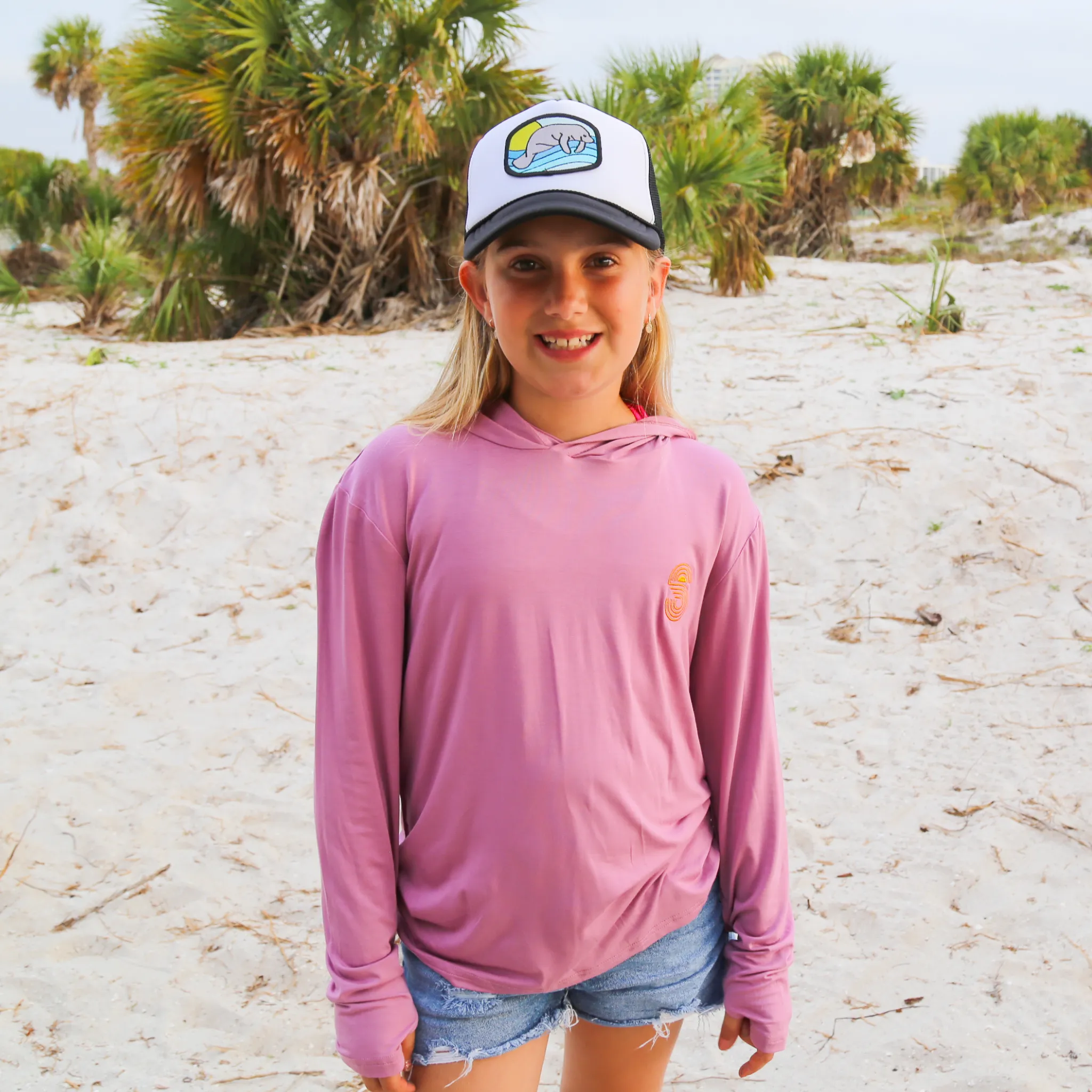 BAMBOO PRO KIDS UPF 50  HOODIE - PALM BEACH PINK