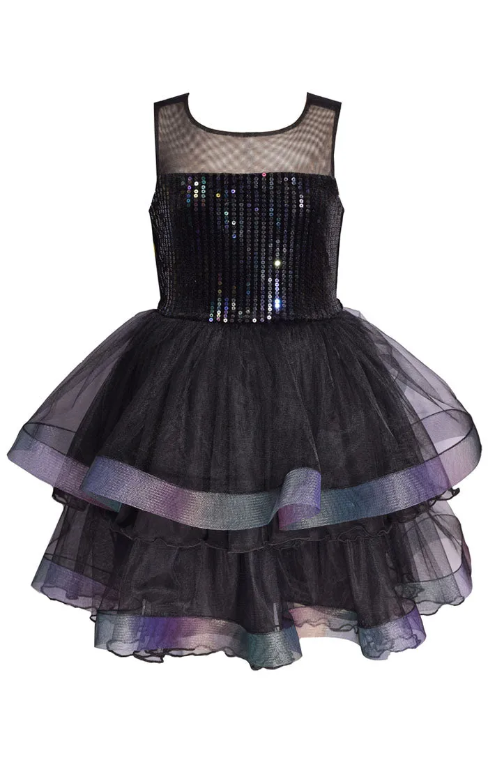 Black and Gold Princess Dress with Tulle Skirt and Sequined Bodice | Enchanting and Glamorous for Any Special Occasion