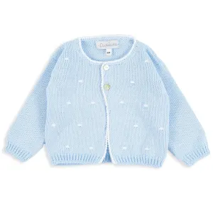 Blue Knitted Cardigan with Hand Embroidered White Dots