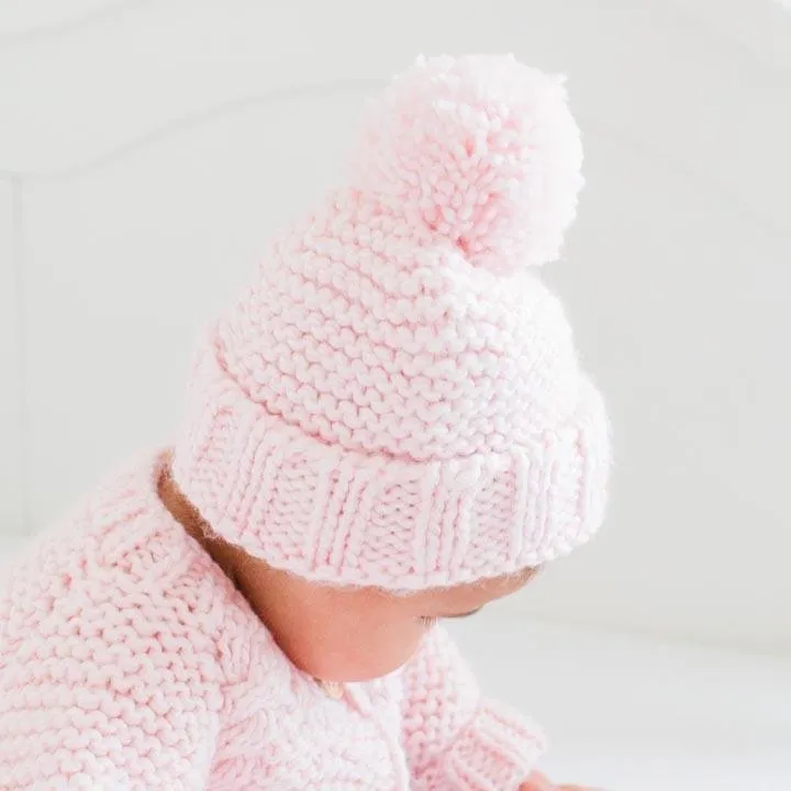 Blush Pink Garter Stitch Beanie Hat