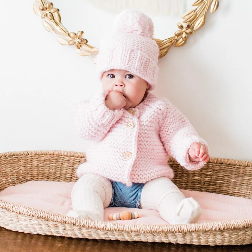 Blush Pink Garter Stitch Beanie Hat