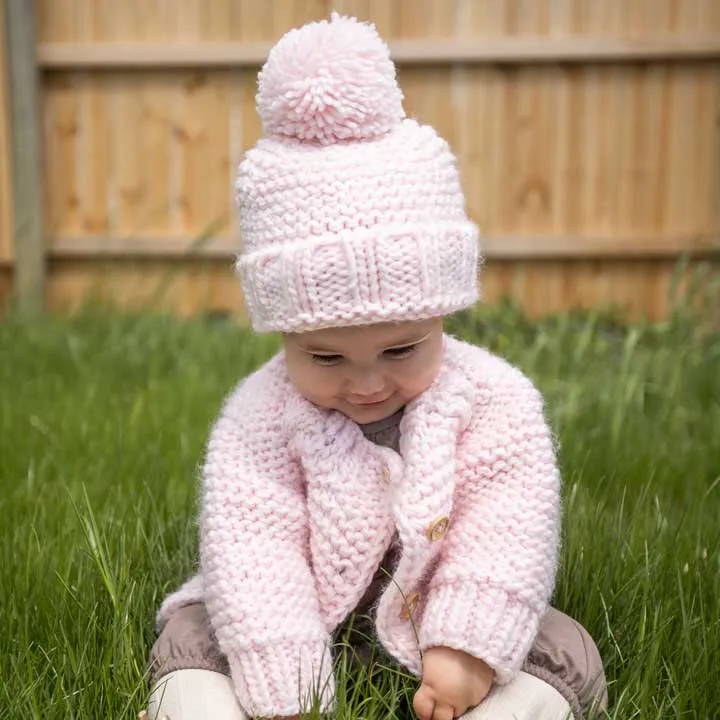 Blush Pink Garter Stitch Cardigan Sweater