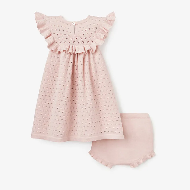 Blush Pointelle Flutter Sleeve Knit Baby Dress