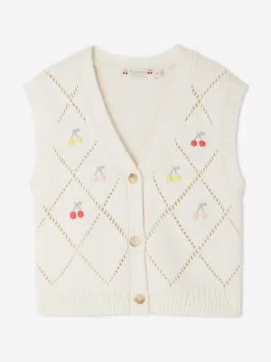 Bonpoint Girls Ticiana Sleeveless Cardigan in White