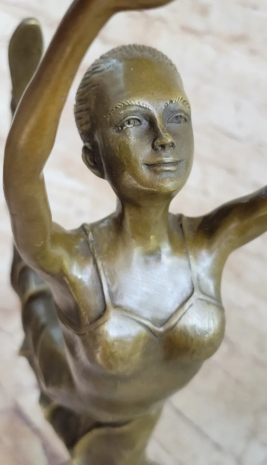 Bronze Ballet Sculpture - Ballerina Girl in Mid Dance Pose -48cm - Marble Base