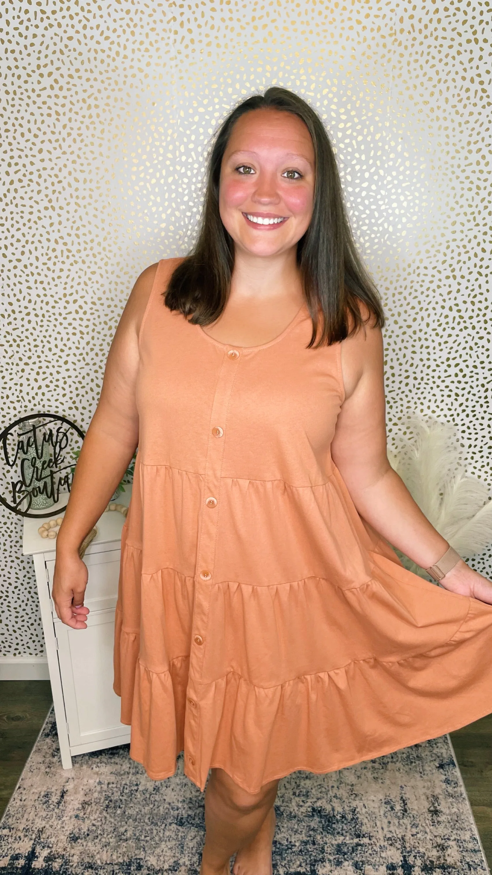 Canyon Clay Tiered Button Dress