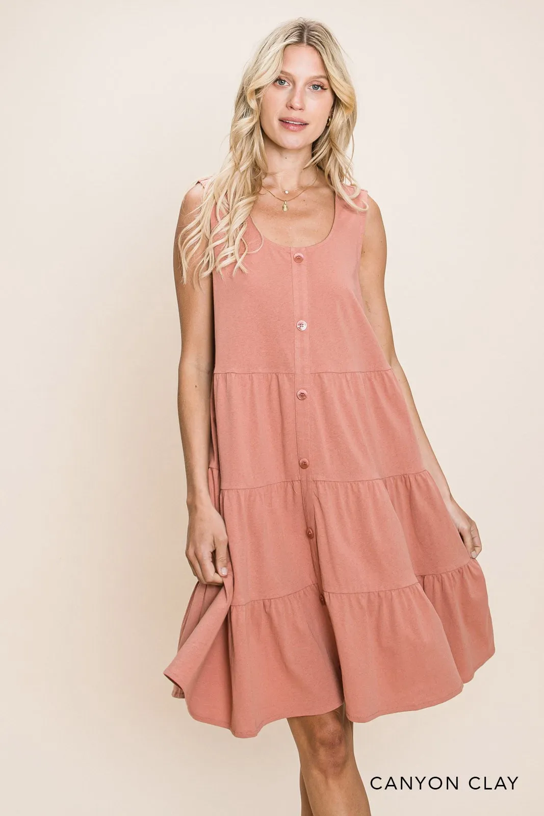 Canyon Clay Tiered Button Dress