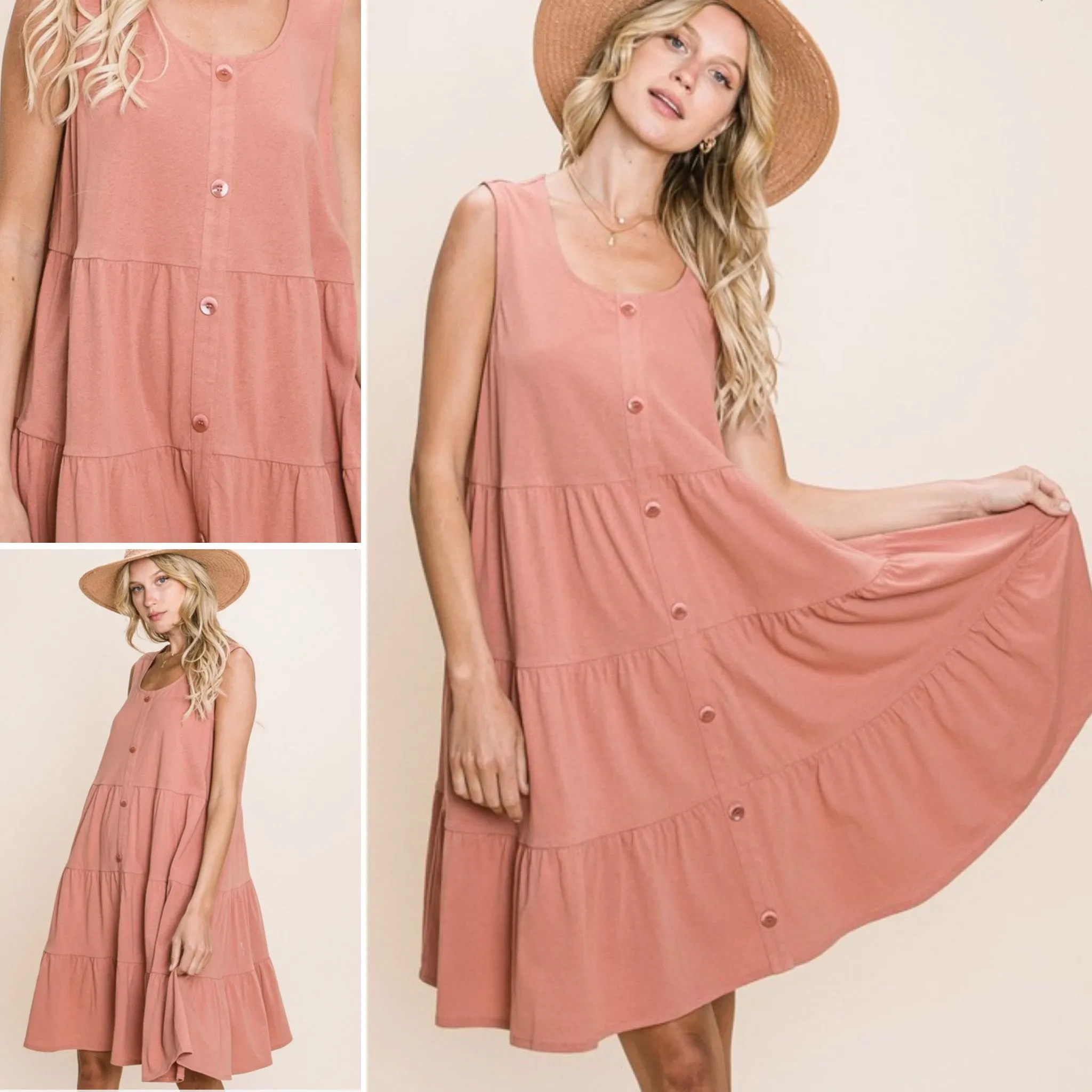 Canyon Clay Tiered Button Dress