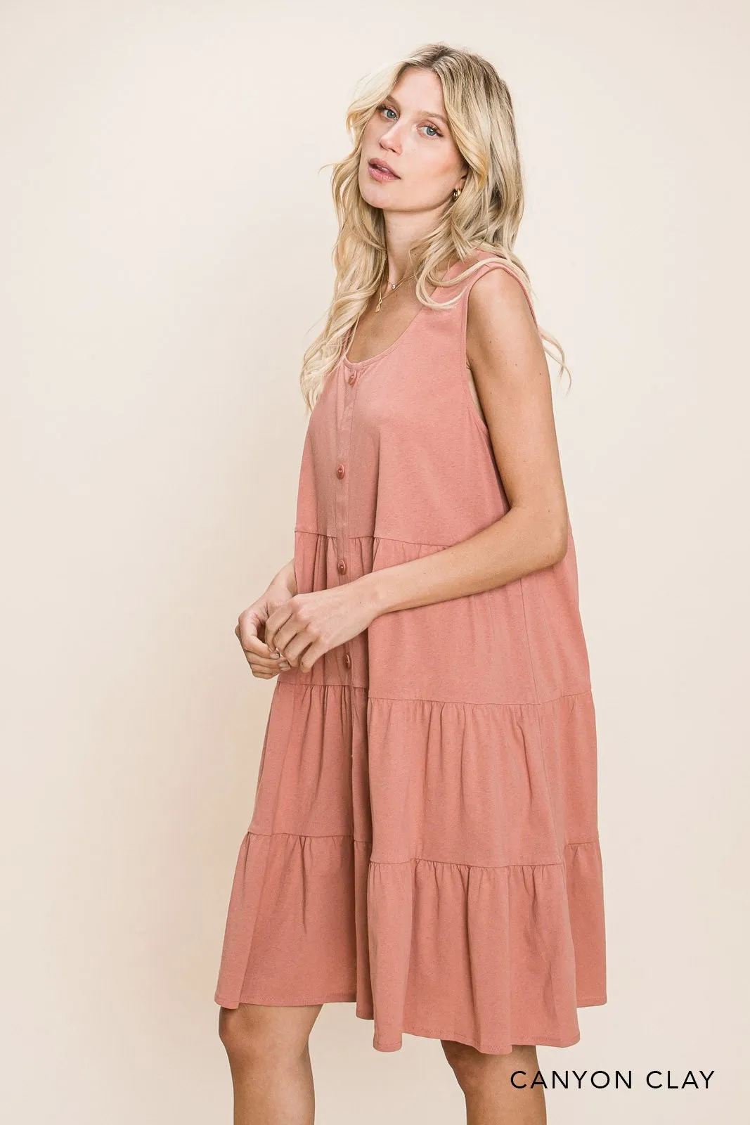 Canyon Clay Tiered Button Dress