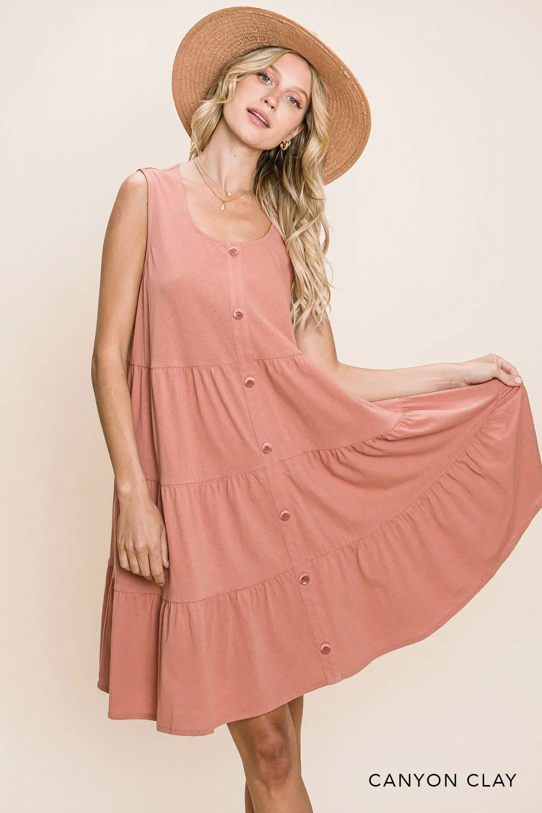 Canyon Clay Tiered Button Dress