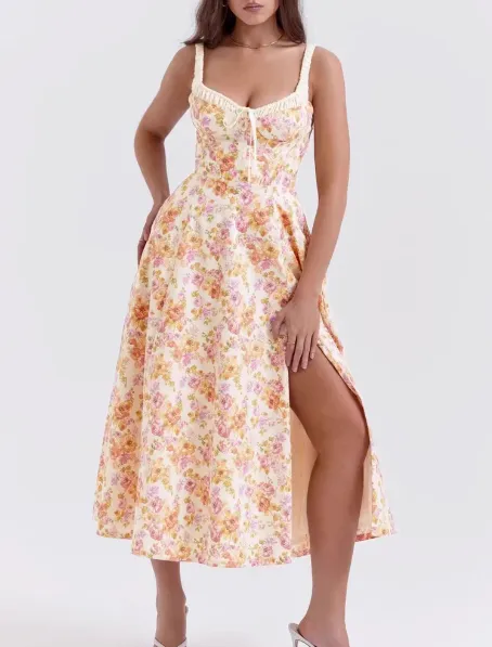 Deisy Floral Midi Dress in Pink