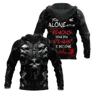 Demon Skull Unisex Hoodie For Boy Girl You Left Me Alone With My Demons Hoodie