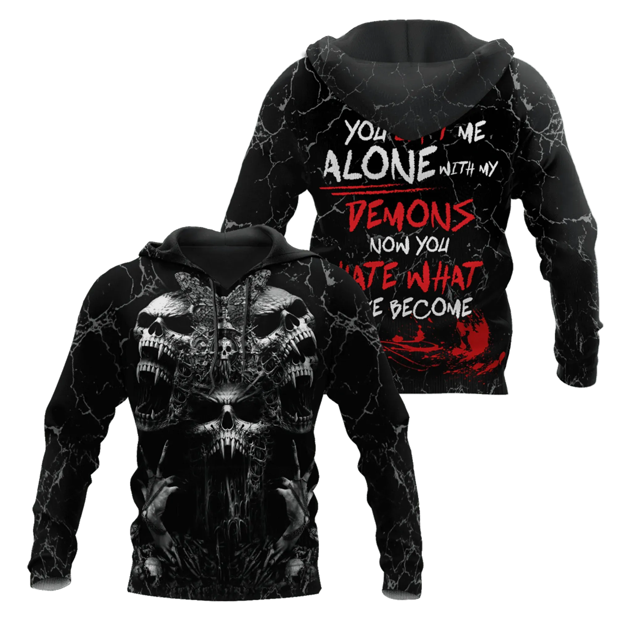 Demon Skull Unisex Hoodie For Boy Girl You Left Me Alone With My Demons Hoodie