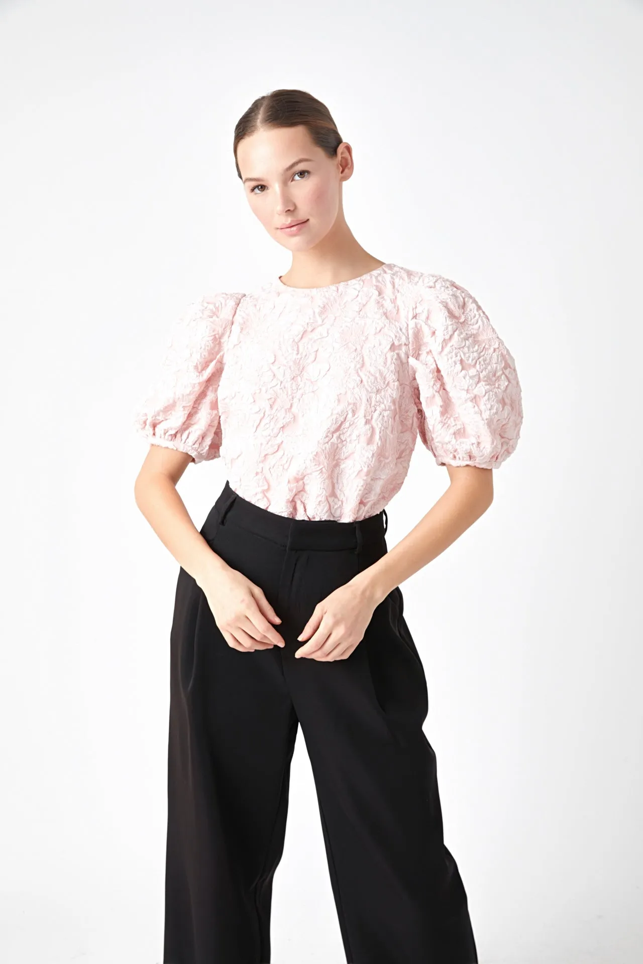 Endless Rose - Jacquard Puff Sleeve Top