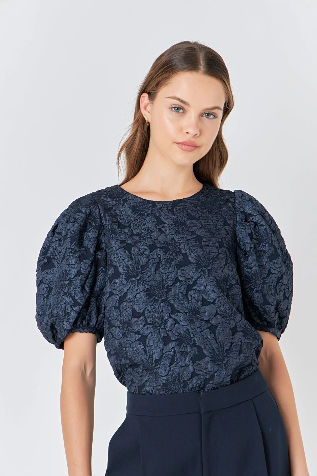 Endless Rose - Jacquard Puff Sleeve Top