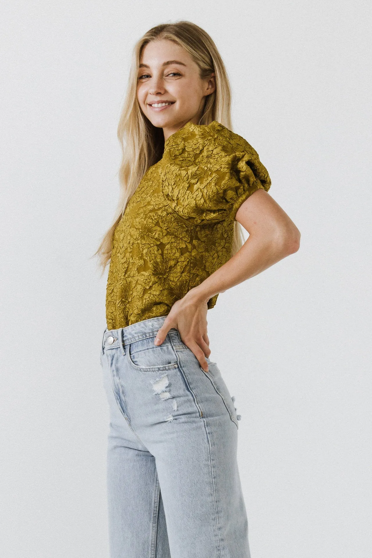 Endless Rose - Jacquard Puff Sleeve Top