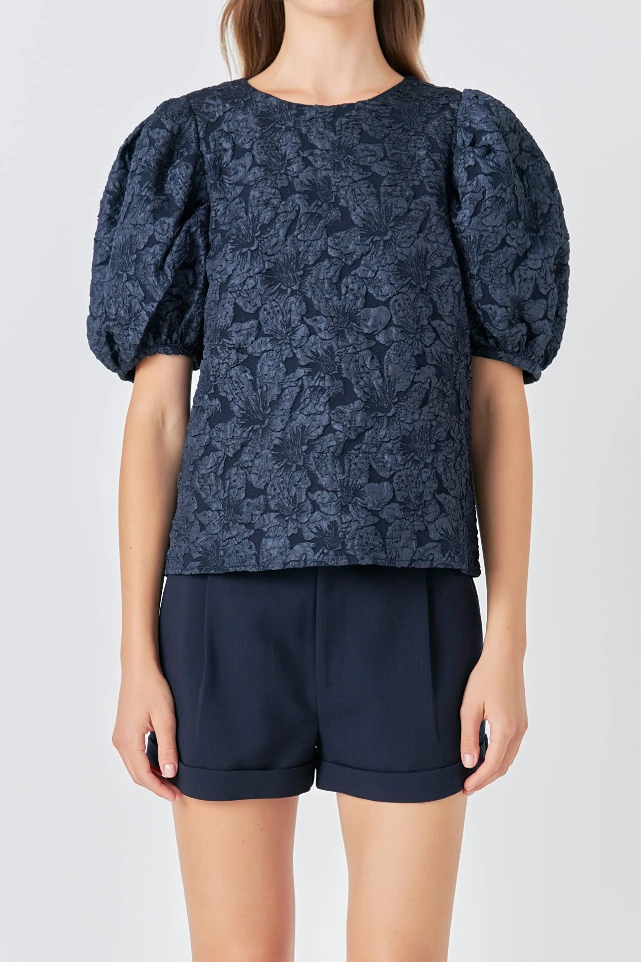 Endless Rose - Jacquard Puff Sleeve Top