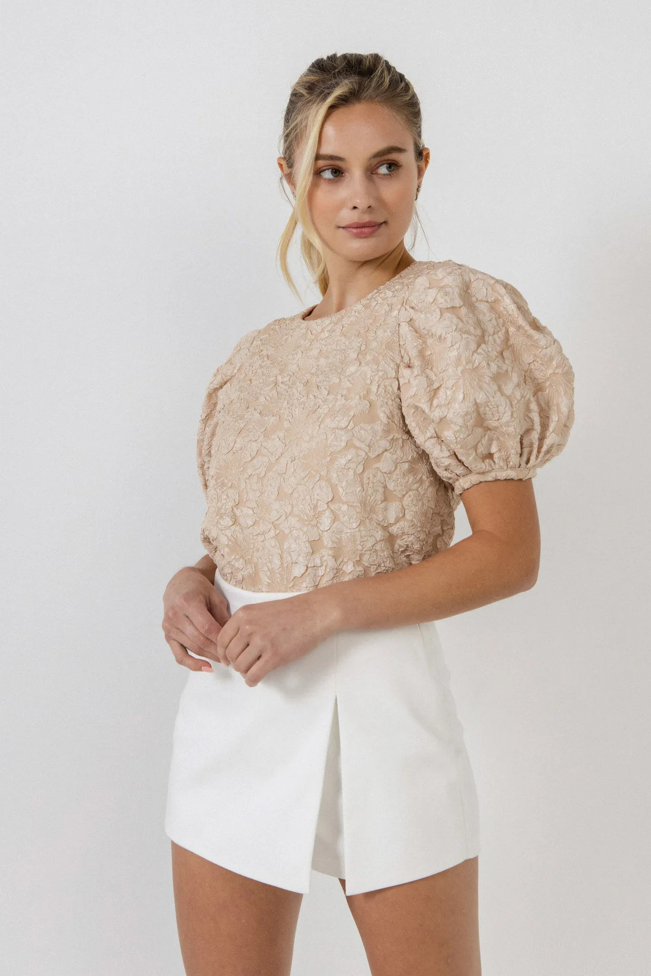 Endless Rose - Jacquard Puff Sleeve Top