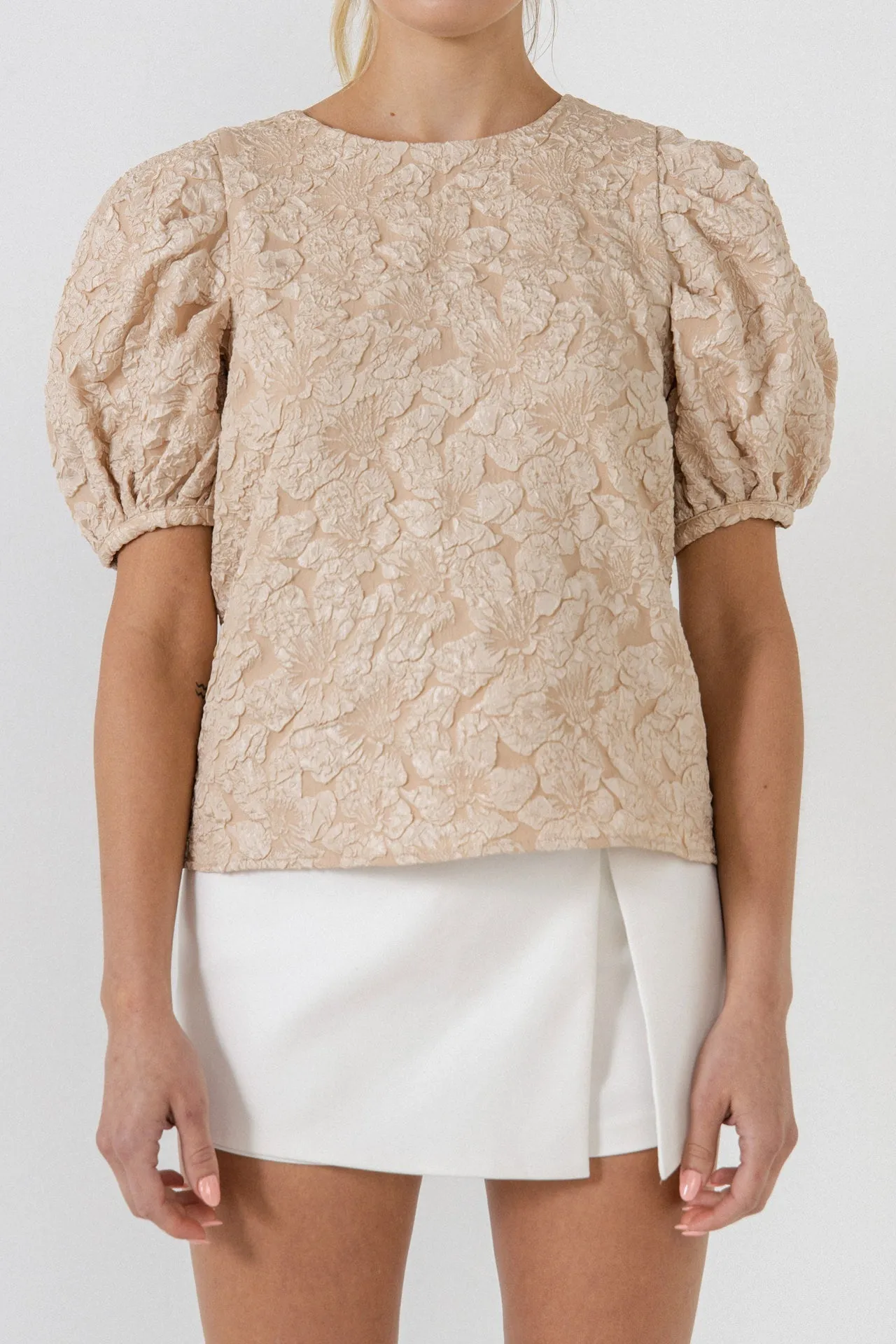 Endless Rose - Jacquard Puff Sleeve Top