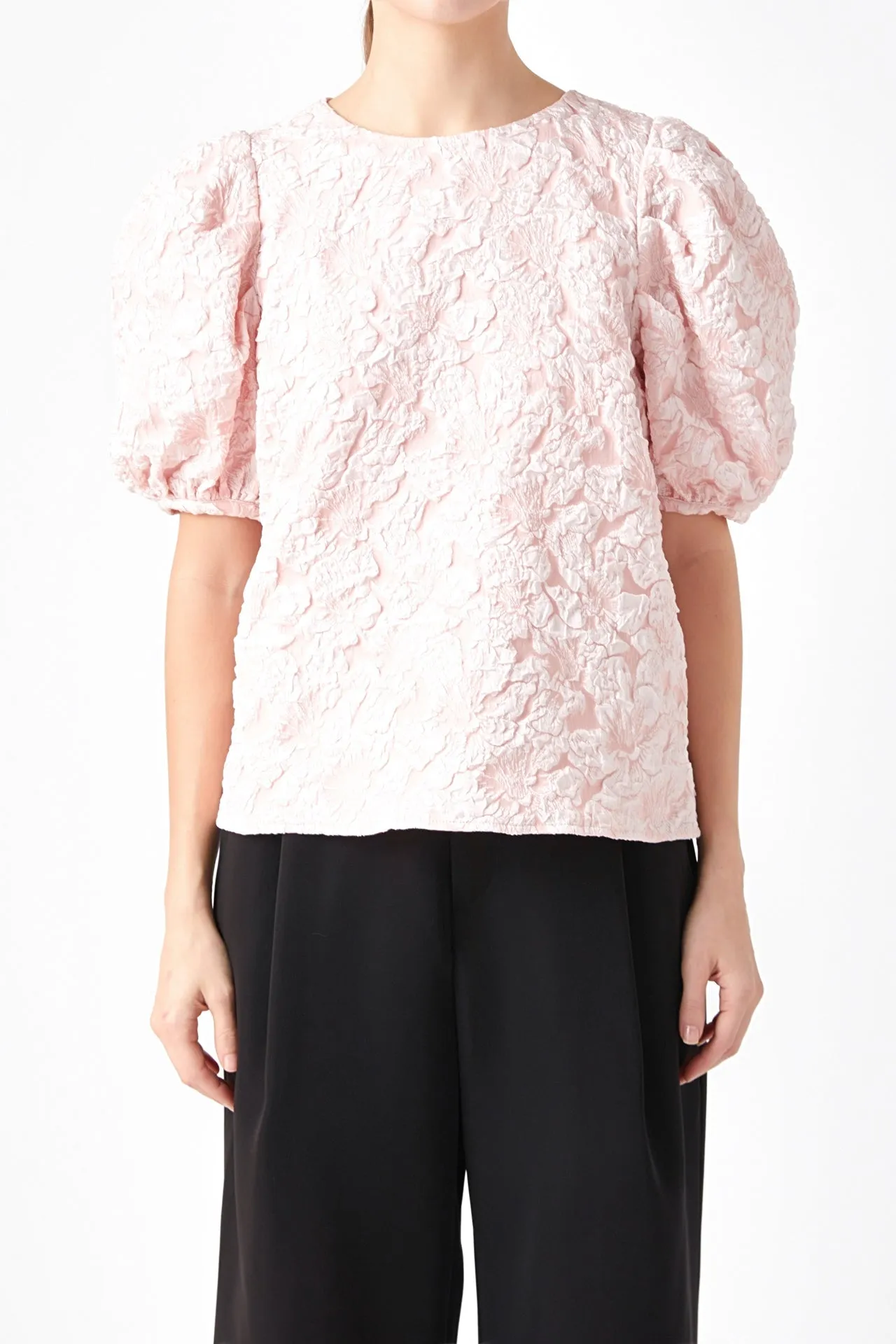 Endless Rose - Jacquard Puff Sleeve Top