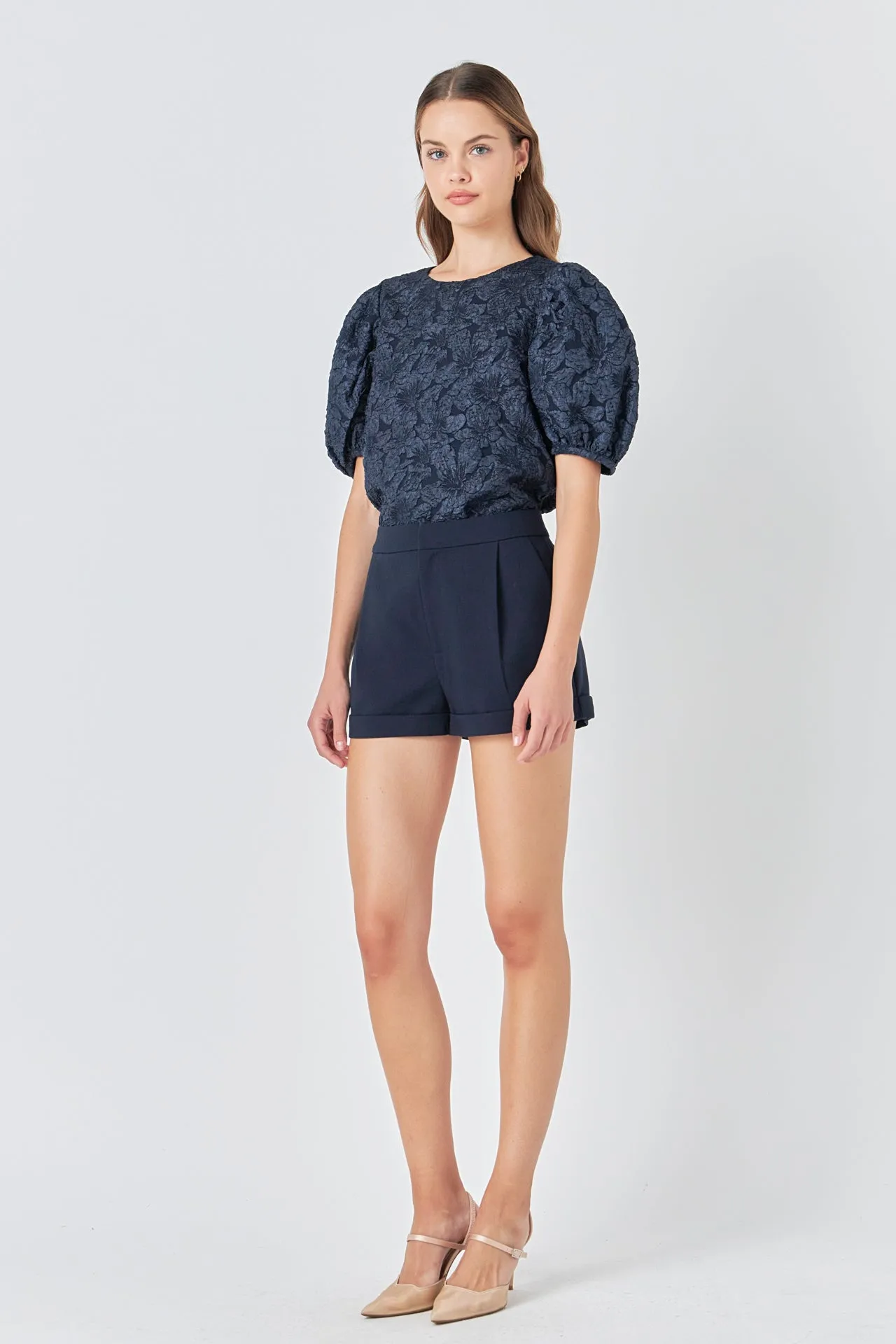 Endless Rose - Jacquard Puff Sleeve Top