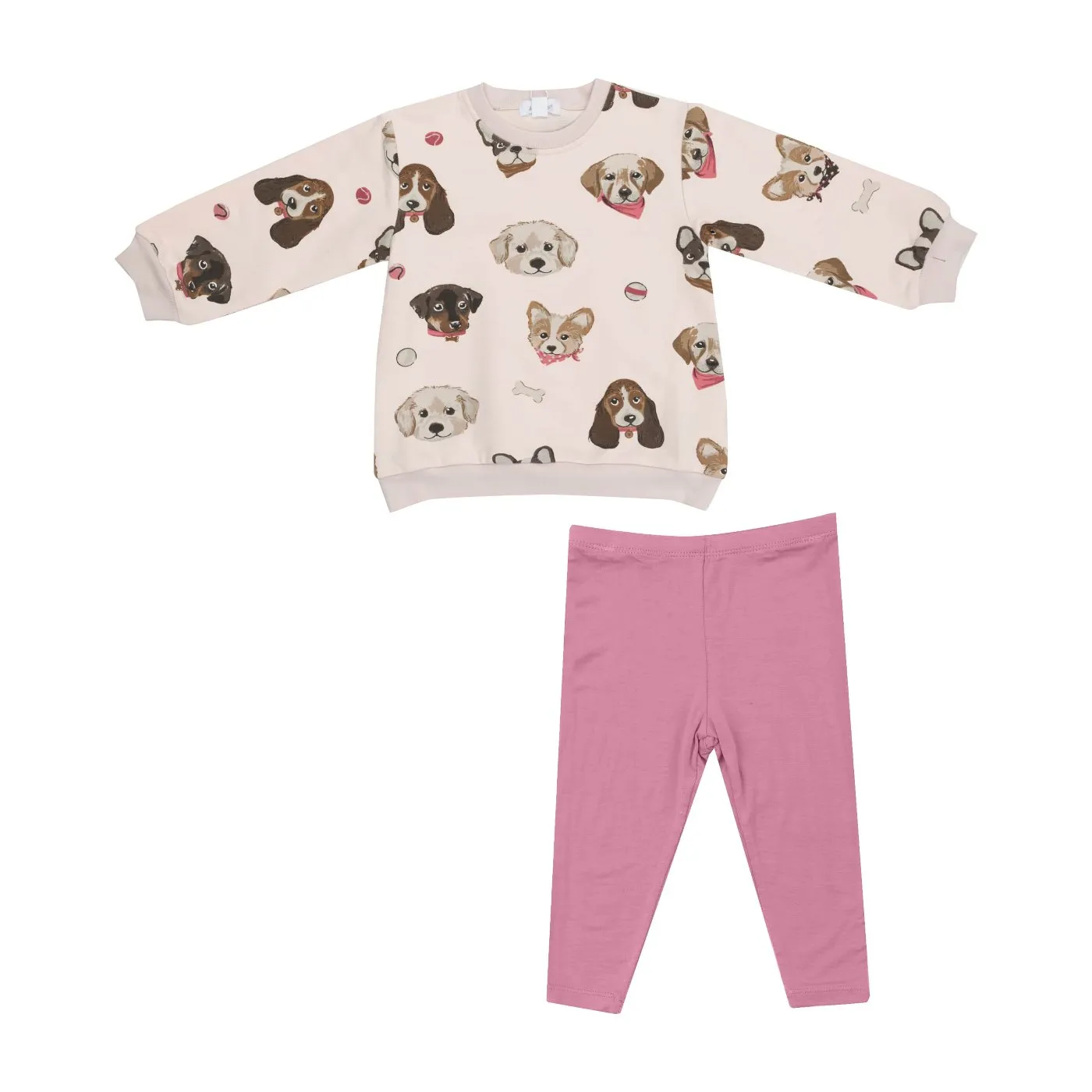 French Terry Pretty Puppy Faces Puffy Long Sleeve Oversized Sweatshirt   Legging by Angel Dear