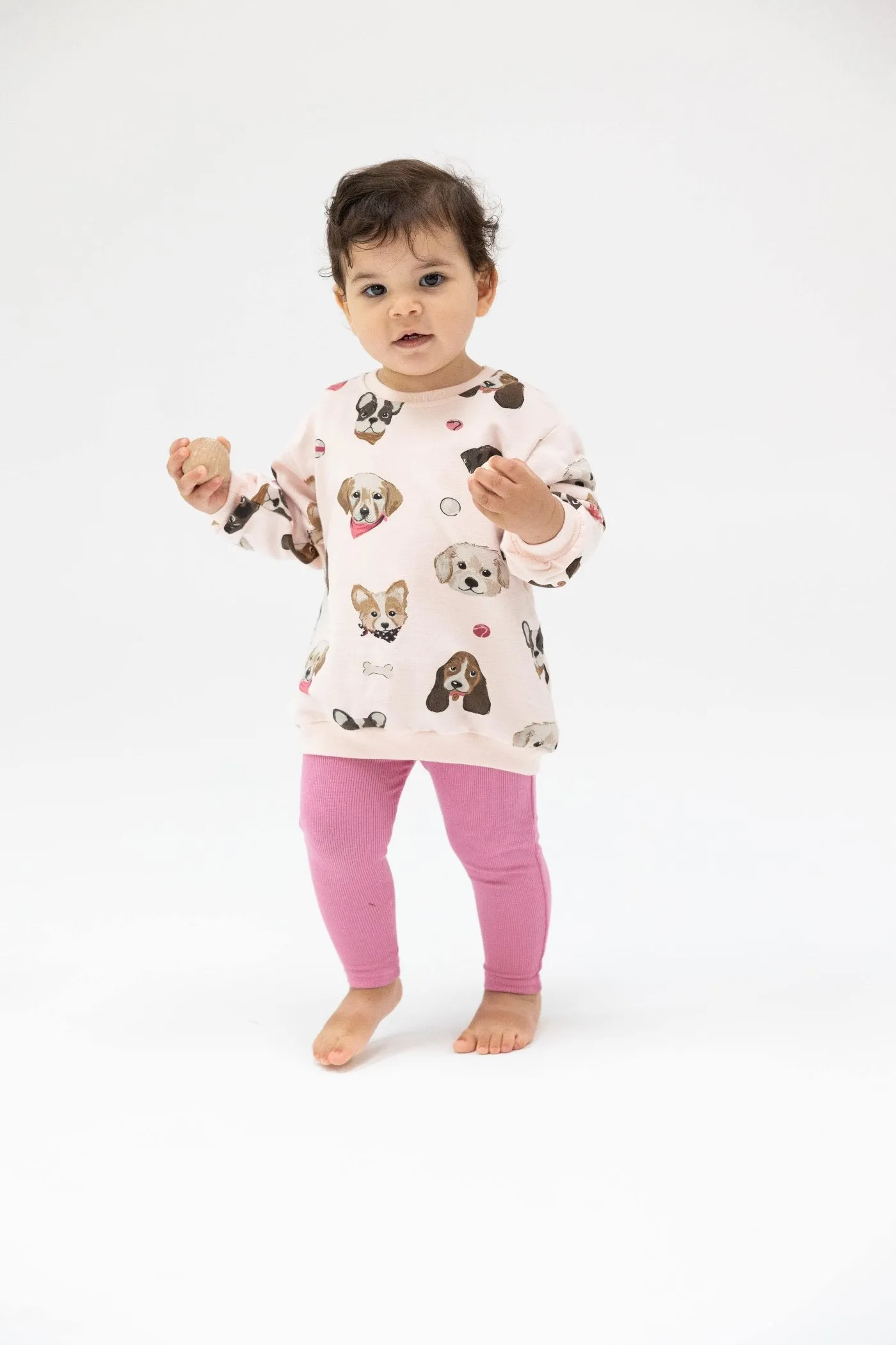 French Terry Pretty Puppy Faces Puffy Long Sleeve Oversized Sweatshirt   Legging by Angel Dear