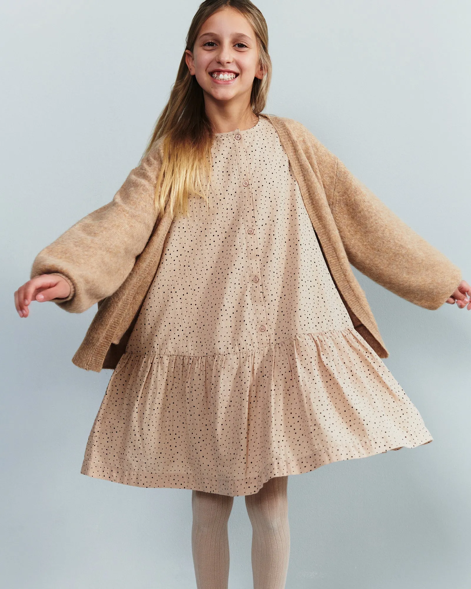 Fyzzy Long Line Knit Cardigan - Tween - Dark Beige Melange