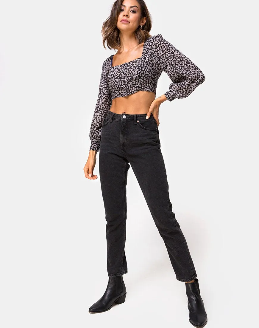 Gazalo Cropped Top in Ditsy Rose Black