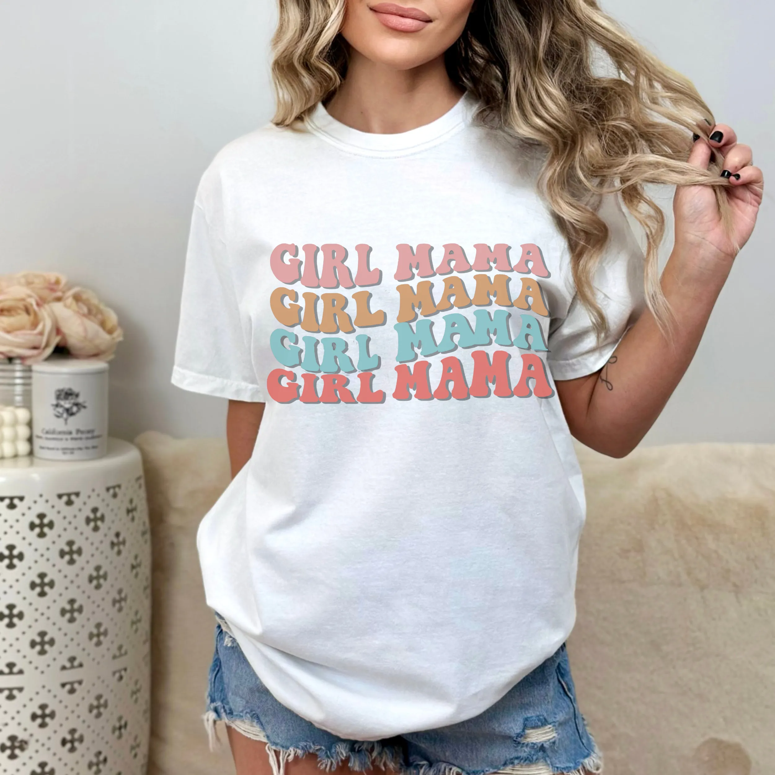 Girl Mama, Unisex Garment-Dyed T-shirt Comfort Colors® Tee in Green, Yam, Mustard, White, Watermelon, Pepper Mother's Day Gift, Gift for Mom