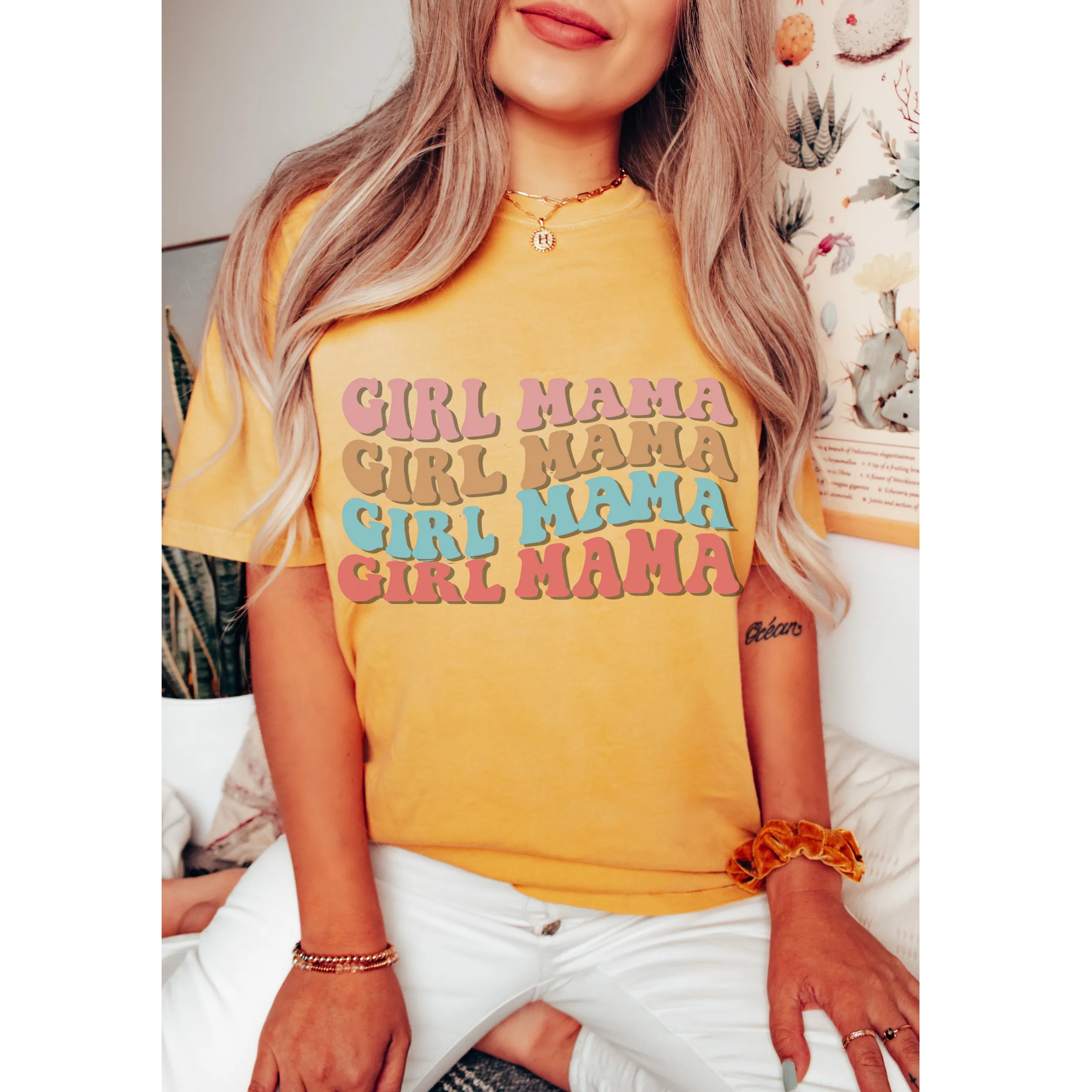 Girl Mama, Unisex Garment-Dyed T-shirt Comfort Colors® Tee in Green, Yam, Mustard, White, Watermelon, Pepper Mother's Day Gift, Gift for Mom