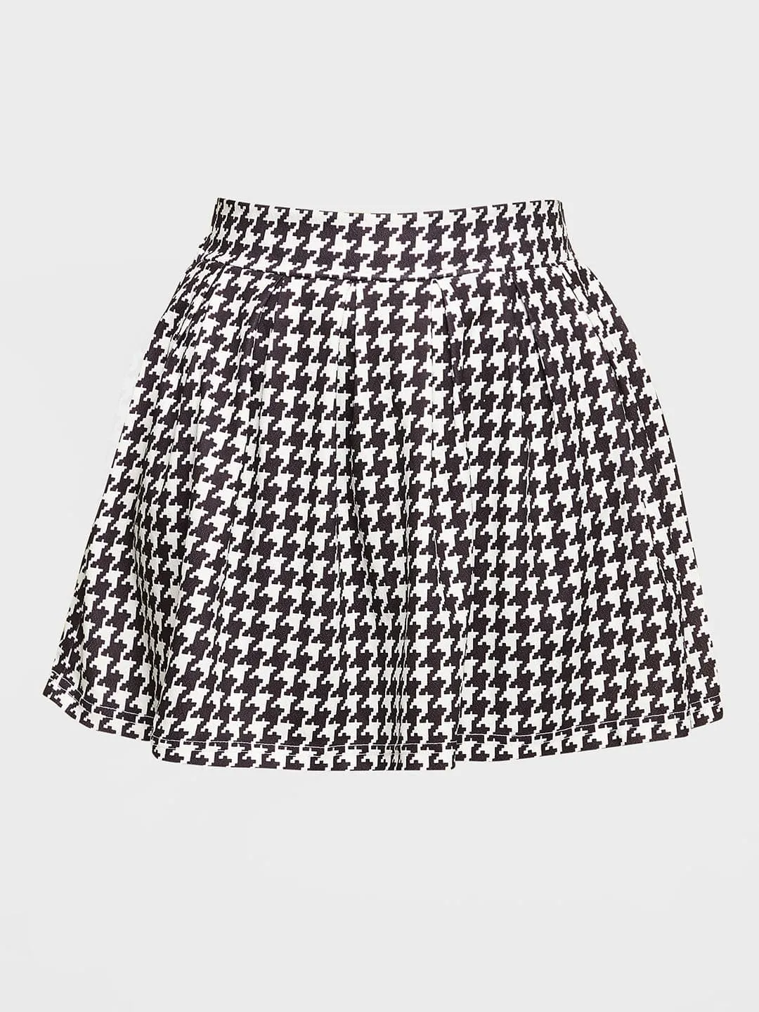 Girls Black & White Houndstooth Pleated Skirt