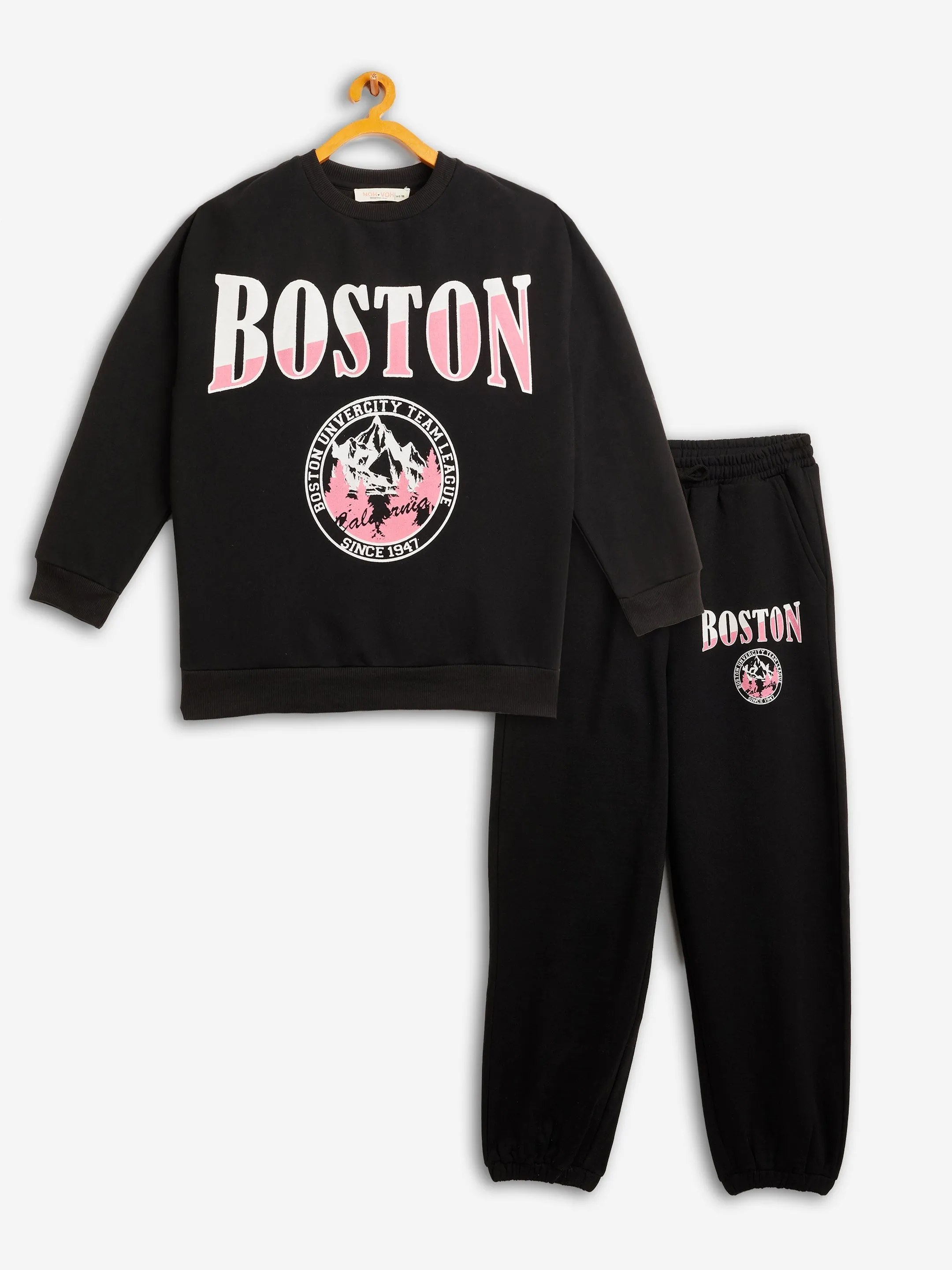 Girls Black BOSTON Oversized Sweatshirt With Joggers