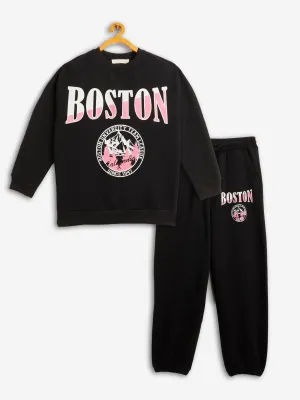 Girls Black BOSTON Oversized Sweatshirt With Joggers