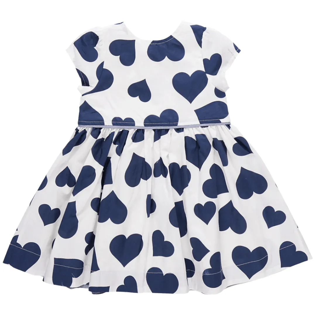 Girls Dress | Fatima - Navy Tossed Hearts | Pink Chicken