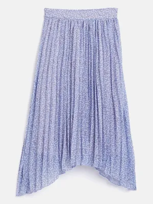 Girls Lavender Ditsy Pleated Asymmetrical Skirt