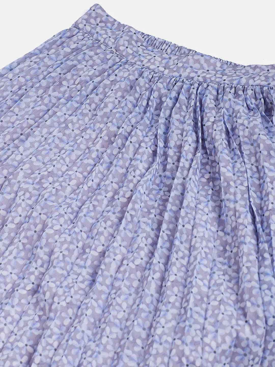 Girls Lavender Ditsy Pleated Asymmetrical Skirt