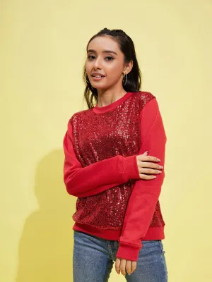 Girls Red Front Sequence Oversized Sweatshirt